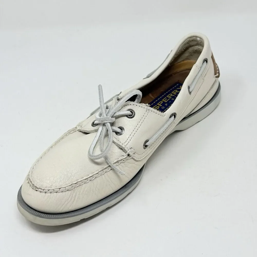 Sperry Top Sider Boat Shoes Mens 11 M Ivory White Leather 2 Eye Casual Moccasin